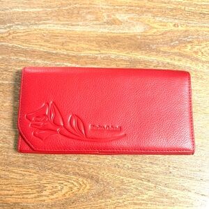 New Marino Orlandi Red Floral Rose Embossed Long Wallet